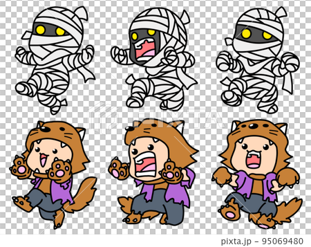 character illustration mummy man and wolf man 95069480