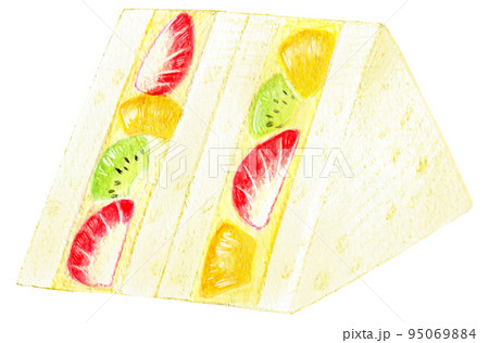 サンドイッチの色鉛筆画ワンポイント　フルーツサンド 95069884