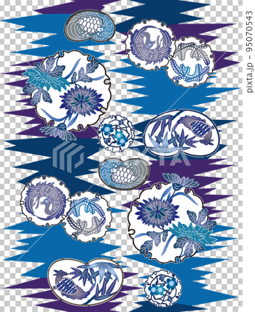 Bingata 無縫圖案 Inazuma 圖案 (靛藍) 95070543