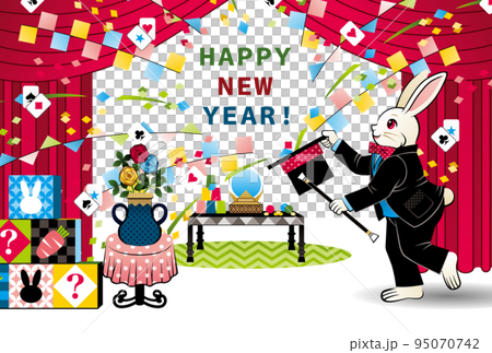 卯年イラスト年賀状デザイン「うさぎマジシャン」HAPPY NEW YEAR 95070742