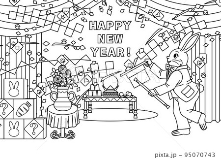 卯年イラスト年賀状デザイン「うさぎマジシャン(ぬりえ線画)」HAPPY NEW YEAR 卯年イラスト年賀状デザイン「うさぎマジシャン(ぬりえ線画)」HAPPY NEW YEAR 95070743