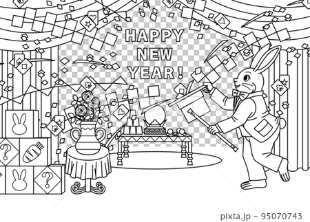 卯年イラスト年賀状デザイン「うさぎマジシャン(ぬりえ線画)」HAPPY NEW YEAR 卯年イラスト年賀状デザイン「うさぎマジシャン(ぬりえ線画)」HAPPY NEW YEAR 95070743