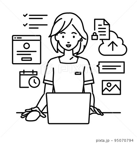 デスクで座ってPCでプロジェクトやタスクの管理の仕事をしているエステ店員・受付・接客係の女性 95070794