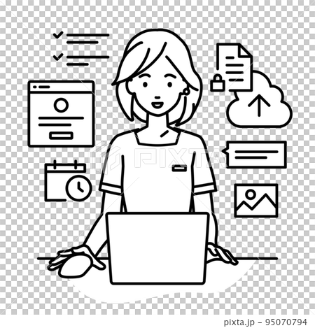 デスクで座ってPCでプロジェクトやタスクの管理の仕事をしているエステ店員・受付・接客係の女性 95070794