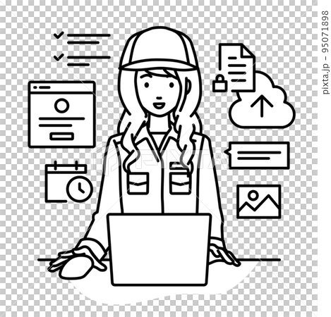 Female worker sitting at a desk and doing the job of managing projects and tasks on a PC Female worker sitting at a desk and doing the job of managing projects and tasks on a PC 95071898