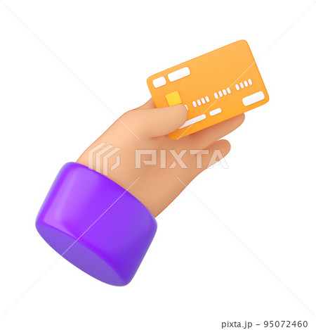 3d Human hand holding bank orange credit card. Online payment, mobile bankind, transaction and shopping concept. High quality isolated render 3d Human hand holding bank orange credit card. Online payment, mobile bankind, transaction and shopping concept. High quality isolated render 95072460