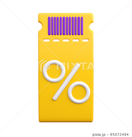 3d discount coupon. Realistic trendy design concept of bonus promotion, booking service, loyalty program, shopping sale or cash back. High quality isolated 3d render 95072494