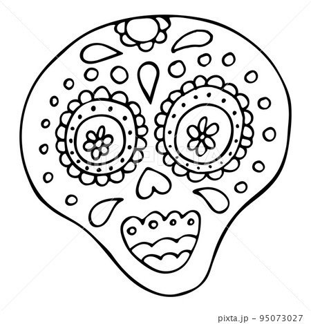 Black and White Traditional Mexican Hand Drawn Skull. Black and White Traditional Mexican Hand Drawn Skull. 95073027