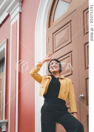 Woman (LGBTQ) posing outdoor fashion style 95073191