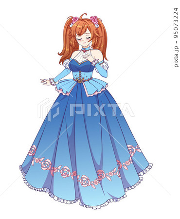Pretty anime princess standing and wearing blue Vector Image