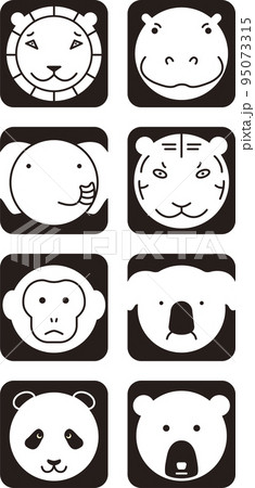 動物の顔のアイコン(白黒) 動物の顔のアイコン(白黒) 95073315