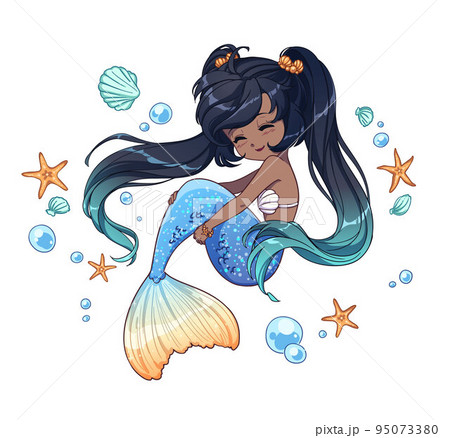 Cute Mermaid With Long Hair Hand Drawn Vector Illustration On A White  Background For Coloring Book Tattoo Card Tshirt Template Etc Stock  Illustration - Download Image Now - iStock