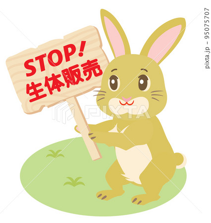 STOP生体販売のプラカードを持ったウサギ 95075707