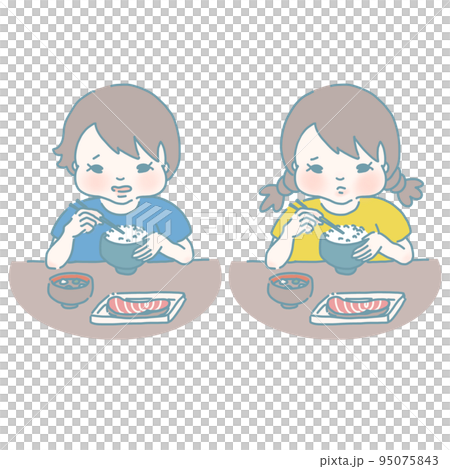 ごはんを食べるのが嫌な男の子と女の子 ごはんを食べるのが嫌な男の子と女の子 95075843
