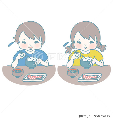 ごはんを食べるのが嫌な男の子と女の子 95075845