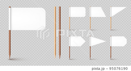 Realistic various toothpick flags. Wooden toothpicks with white paper flag. Location mark, map pointer. Blank mockup for advertising and promotions. Vector illustration Realistic various toothpick flags. Wooden toothpicks with white paper flag. Location mark, map pointer. Blank mockup for advertising and promotions. Vector illustration 95076190