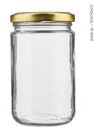 Close empty glass jar for food and canned food with isolated on white background. Close empty glass jar for food and canned food with isolated on white background. 95076425