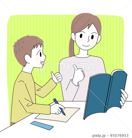 子供に勉強を教える女性 95076953