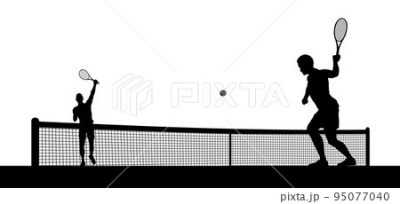 Tennis Men Playing Match Silhouette Players Scene 95077040