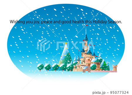 雪降る夜のお城のクリスマスとクリスマスツリー 雪降る夜のお城のクリスマスとクリスマスツリー 95077324