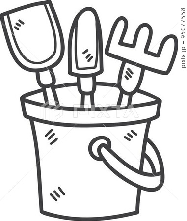 Hand Drawn Sand bucket and scoop tool illustration 95077558