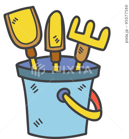 Hand Drawn Sand bucket and scoop tool illustration 95077560