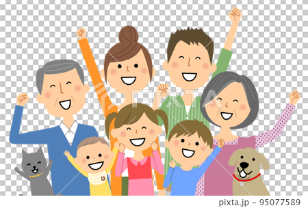 Three generation family raising arms 95077589