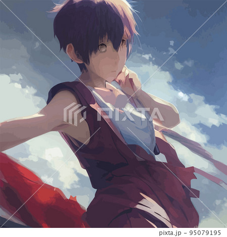 Amazing anime girl. Manga style poster. Cute little girl character cartoon portrait, young fashion woman vector illustration art .Japanese style girl 95079195