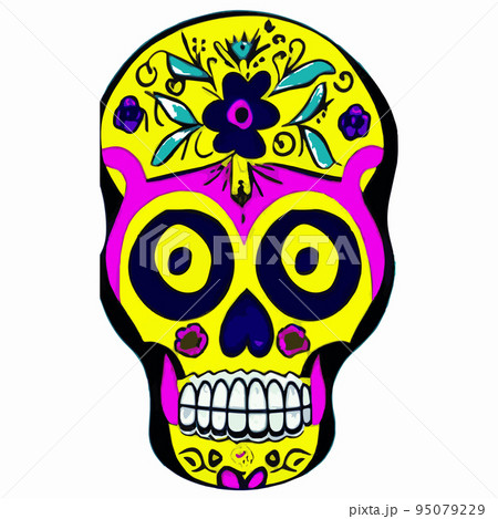 Human skull with a variety of drawn in tattoo style. Isolated on a pastel background. Day of Remembrance Dead. Sugar skull. Traditional symbol of the Day of the Dead. vintage vector illustration Human skull with a variety of drawn in tattoo style. Isolated on a pastel background. Day of Remembrance Dead. Sugar skull. Traditional symbol of the Day of the Dead. vintage vector illustration 95079229