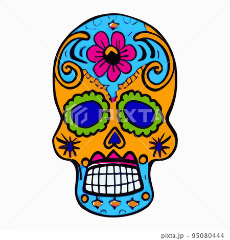 Human skull with a variety of drawn in tattoo style. Isolated on a pastel background. Day of Remembrance Dead. Sugar skull. Traditional symbol of the Day of the Dead. vintage vector illustration Human skull with a variety of drawn in tattoo style. Isolated on a pastel background. Day of Remembrance Dead. Sugar skull. Traditional symbol of the Day of the Dead. vintage vector illustration 95080444