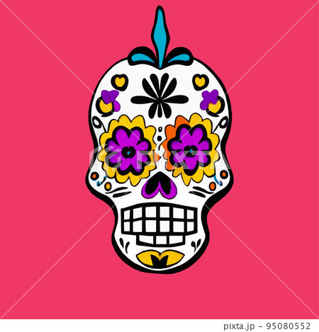 Human skull with a variety of drawn in tattoo style. Isolated on a pastel background. Day of Remembrance Dead. Sugar skull. Traditional symbol of the Day of the Dead. vintage vector illustration  95080552