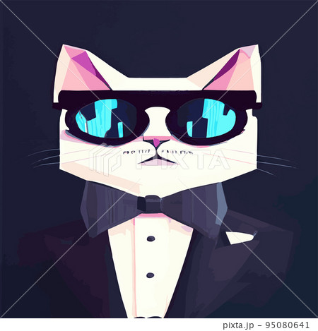 Hand drawn portrait of a cat in a geometric polygon with sunglasses. Vector isolated elements. Cat with glasses. Print design, kids t-shirt print Hand drawn portrait of a cat in a geometric polygon with sunglasses. Vector isolated elements. Cat with glasses. Print design, kids t-shirt print 95080641