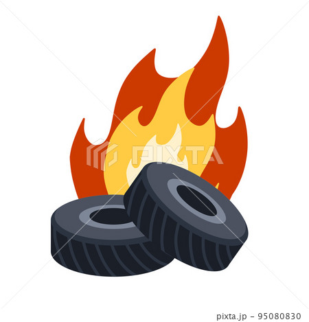 Burning tire. The old wheel. The problem of urban garbage and ecology Burning tire. The old wheel. The problem of urban garbage and ecology 95080830