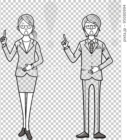 Illustration of a businessman and a business woman showing points Illustration of a businessman and a business woman showing points 95080994