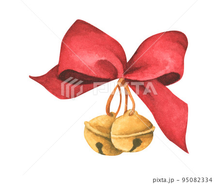 Red ribbons. Watercolor for invitations, greetings, holidays and decor. 95082334
