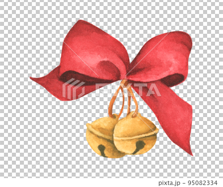 Red ribbons. Watercolor for invitations, greetings, holidays and decor. 95082334