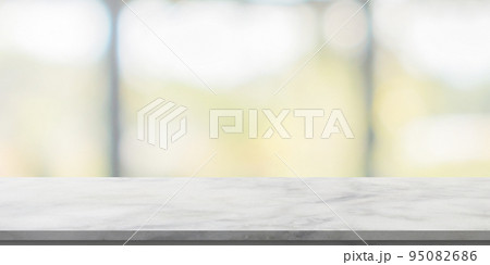 marble table top with blurred kitchen cafe restaurant interior background 95082686