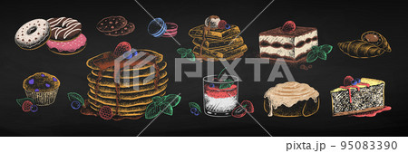 Chalk drawn vector illustrations set of desserts Chalk drawn vector illustrations set of desserts 95083390