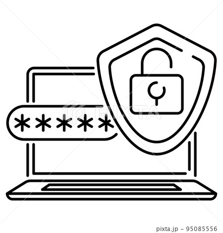 Protected laptop with shield, lock and password icon. Laptop computer graphic icon isolated on a white background. Vector. Protected laptop with shield, lock and password icon. Laptop computer graphic icon isolated on a white background. Vector. 95085556