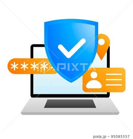 Secure laptop locked. Data, pirvate information protection and confidentiality concept. Vector illustration. Secure laptop locked. Data, pirvate information protection and confidentiality concept. Vector illustration. 95085557