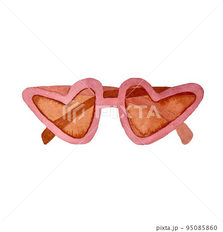 a pink sunglasses by heart watercolor illustration a pink sunglasses by heart watercolor illustration 95085860