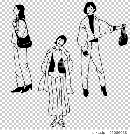 時尚女性的矢量線描 時尚女性的矢量線描 95086088