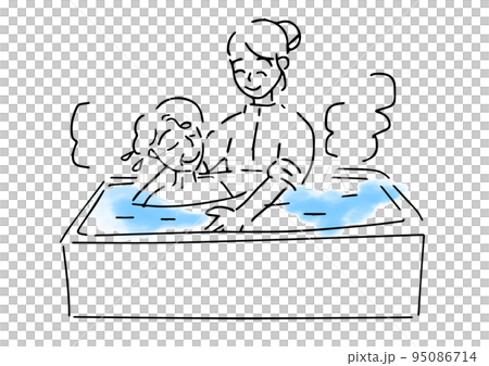 一位高級婦女在浴缸和護理人員中放鬆的簡單插圖 95086714