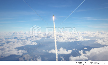 Rocket fly above the clouds 95087005