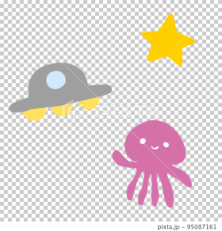 UFOと星と火星人のイラスト アニメ塗りのイラスト素材 [95087161] - PIXTA