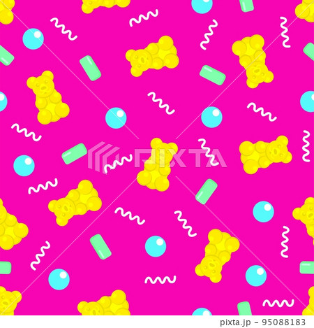Vector seamless pattern with jelly bears, bubbles and chewing gums. Vector seamless pattern with jelly bears, bubbles and chewing gums. 95088183