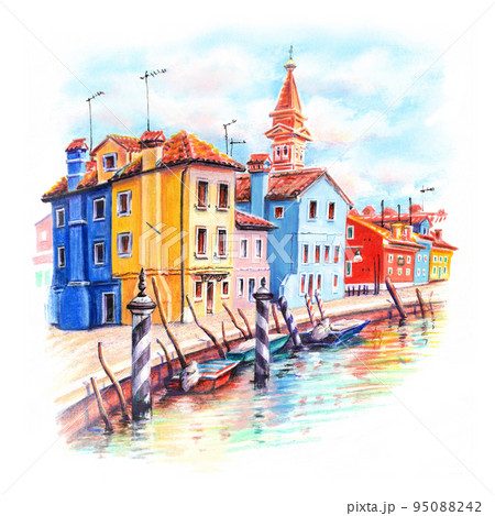 Colorful street on Burano, Venice, Italy 95088242