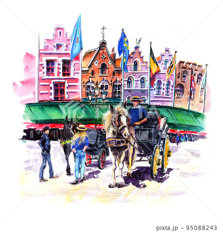 Horse carriage on Markt square in Brugge, Belgium 95088243