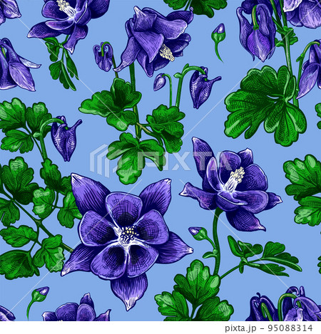 Aquilegia flower seamless pattern 1 95088314