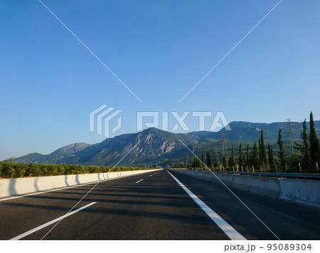 Driving autobahn asphalt road in Greece, Europe 95089304